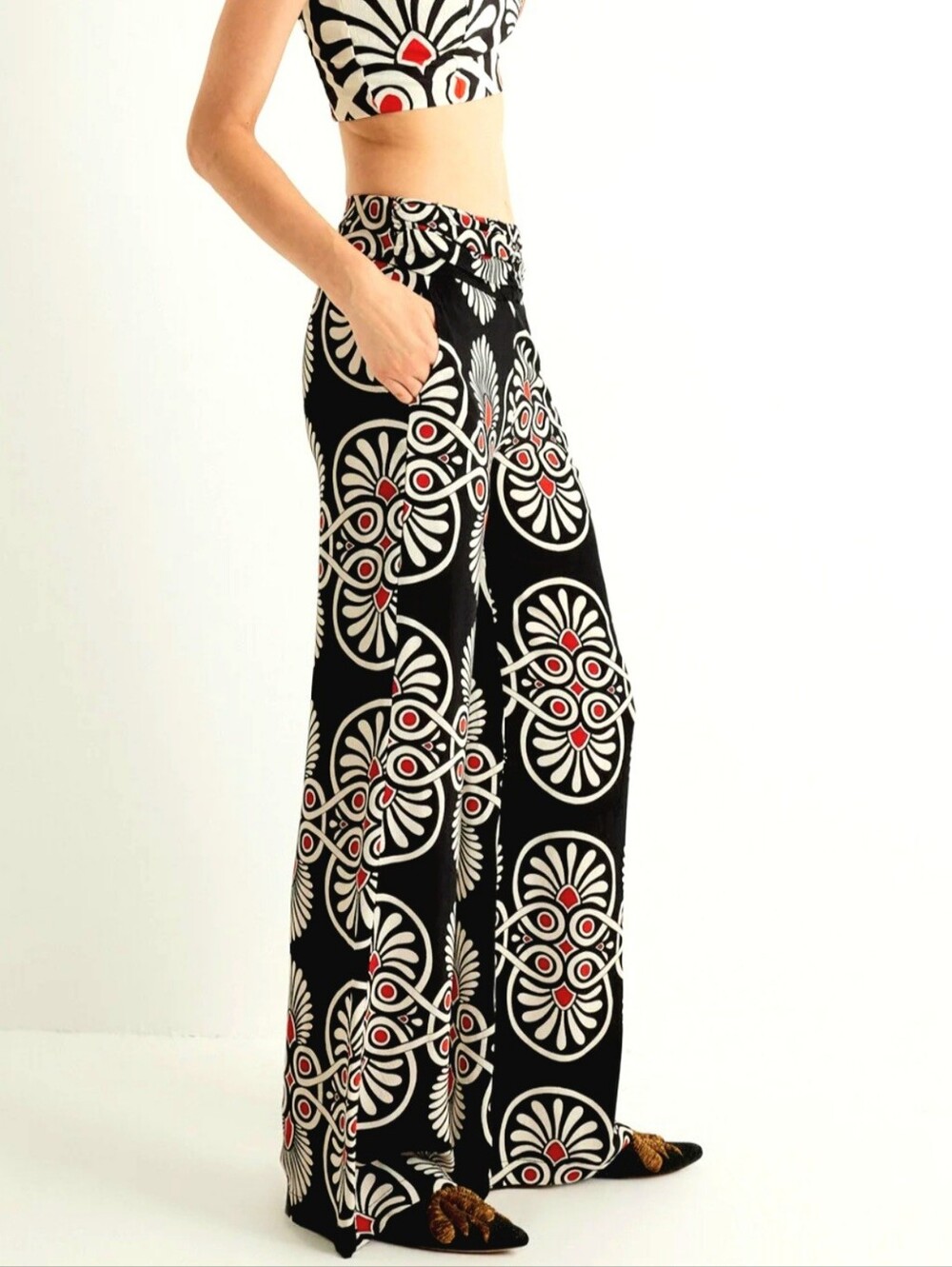 Koton X Melis Ağazat Ethnic Pattern Wide-leg Pants Size US 2 (XS)
